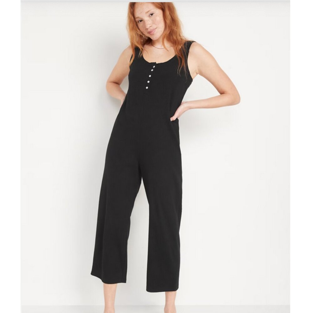 Old Navy Sleeveless Henley Lounge PJ Jumpsuit, Black, Size: S Tall